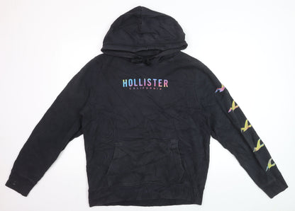 Hollister Men’s Black Pullover Hoodie L Logo Graphic Fleece Sweatshirt