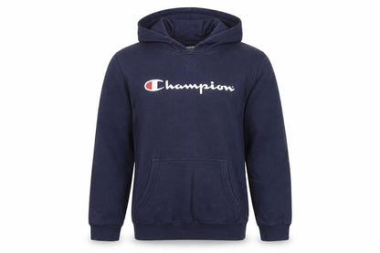Front view of Champion boys’ blue pullover hoodie youth 14 years casual logo fleece