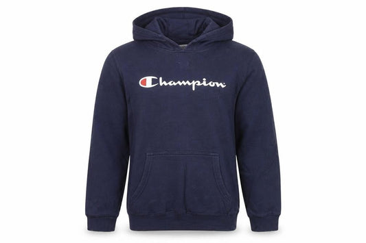 Front view of Champion boys’ blue pullover hoodie youth 14 years casual logo fleece