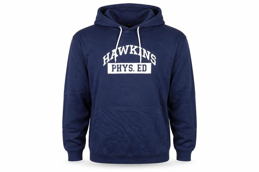 Nike x Stranger Things Men’s Blue Pullover Hoodie L Hawkins Phys Ed