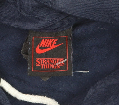 Nike x Stranger Things Men’s Blue Pullover Hoodie L Hawkins Phys Ed