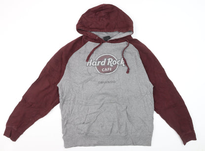 Hard Rock Men’s Grey & Maroon Pullover Hoodie L Music Logo