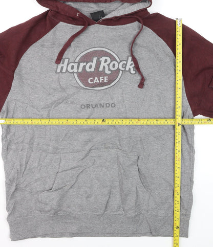 Hard Rock Men’s Grey & Maroon Pullover Hoodie L Music Logo
