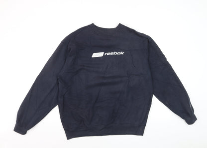 Reebok Men’s Blue Pullover Crew Neck Logo Sweatshirt M Regular Fit