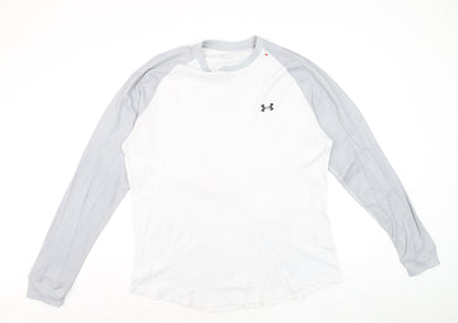 Under Armour Mens White Grey XL Long Sleeve Crew Neck Casual Top