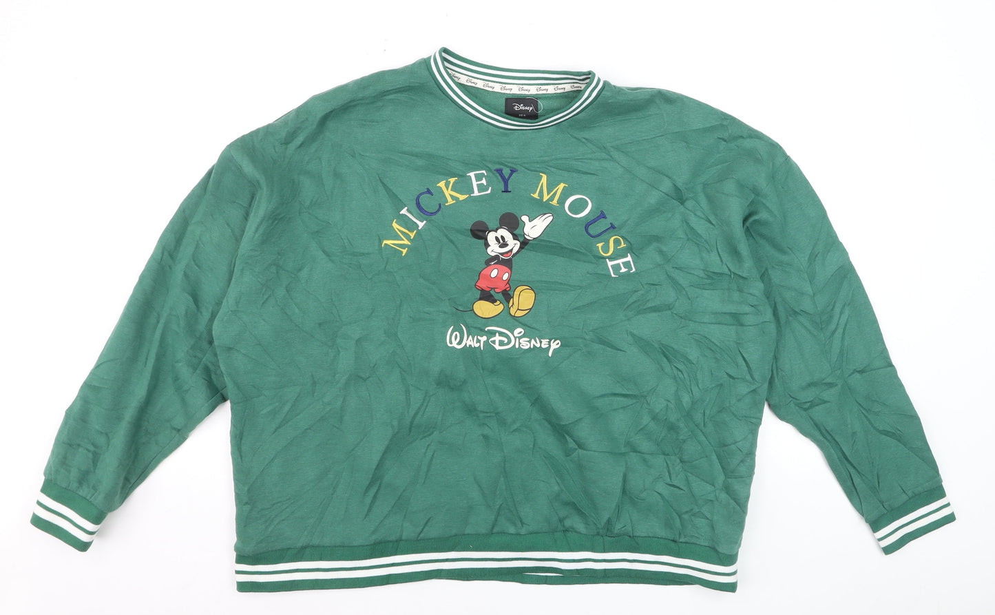 Disney Mickey Mouse Green Pullover Sweatshirt Women XL Cotton Blend