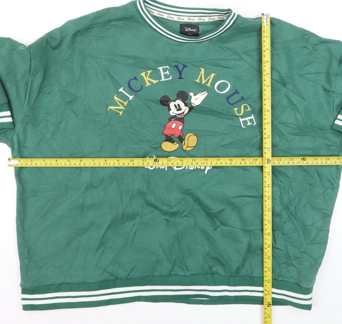 Disney Mickey Mouse Green Pullover Sweatshirt Women XL Cotton Blend