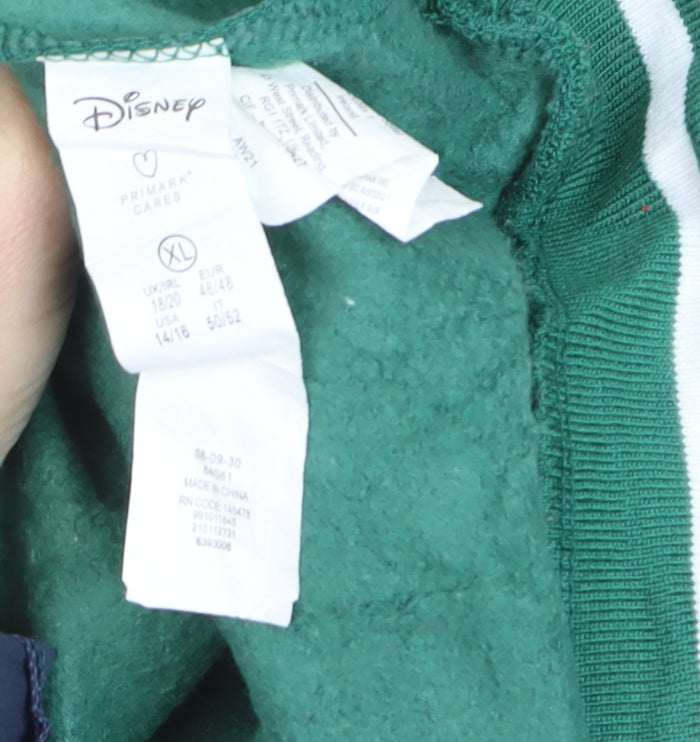 Disney Mickey Mouse Green Pullover Sweatshirt Women XL Cotton Blend
