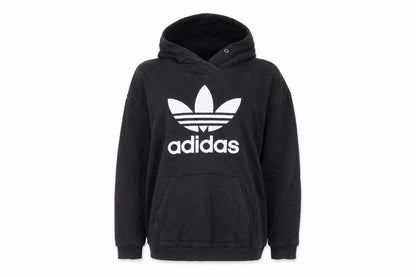 Adidas Women Black Trefoil Pullover Hoodie Size 10 Cotton Blend