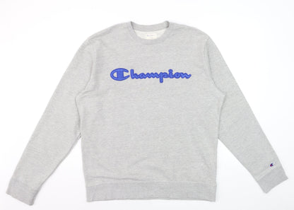 Champion Men's Grey Crew Neck Embroidered Logo Sweatshirt M