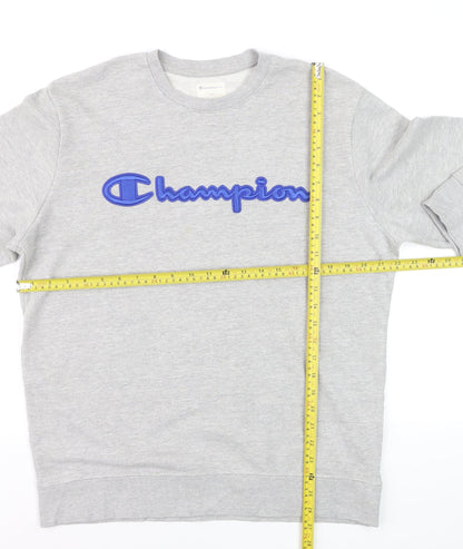 Champion Men's Grey Crew Neck Embroidered Logo Sweatshirt M