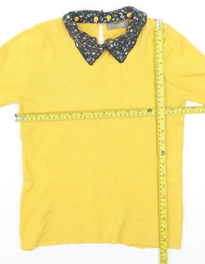 Oasis Women Yellow Collared 3/4 Sleeve Pullover Jumper Size M