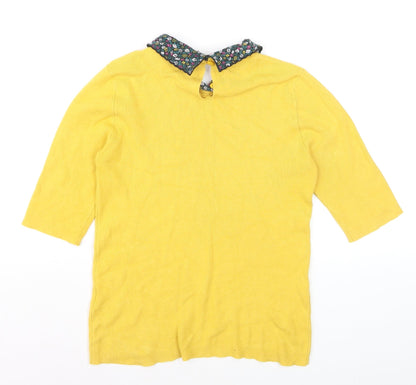 Oasis Women Yellow Collared 3/4 Sleeve Pullover Jumper Size M