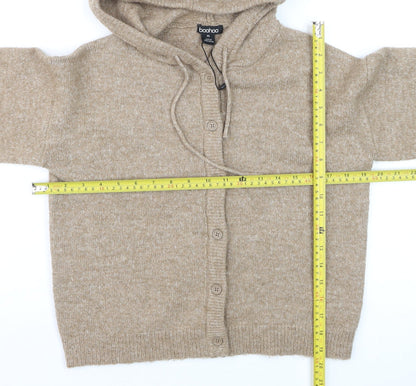 Boohoo Women’s Beige Hooded Button Cardigan XS