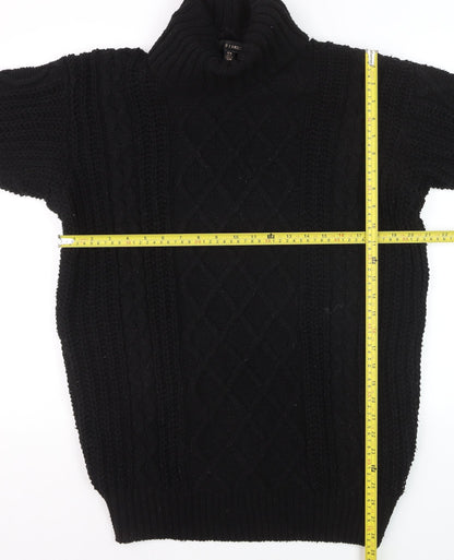 RED London Womens Black Cable-Knit Roll Neck Jumper Size M