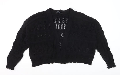 Yours Women Black Plus Size 22 Open Knit V-Neck Cardigan