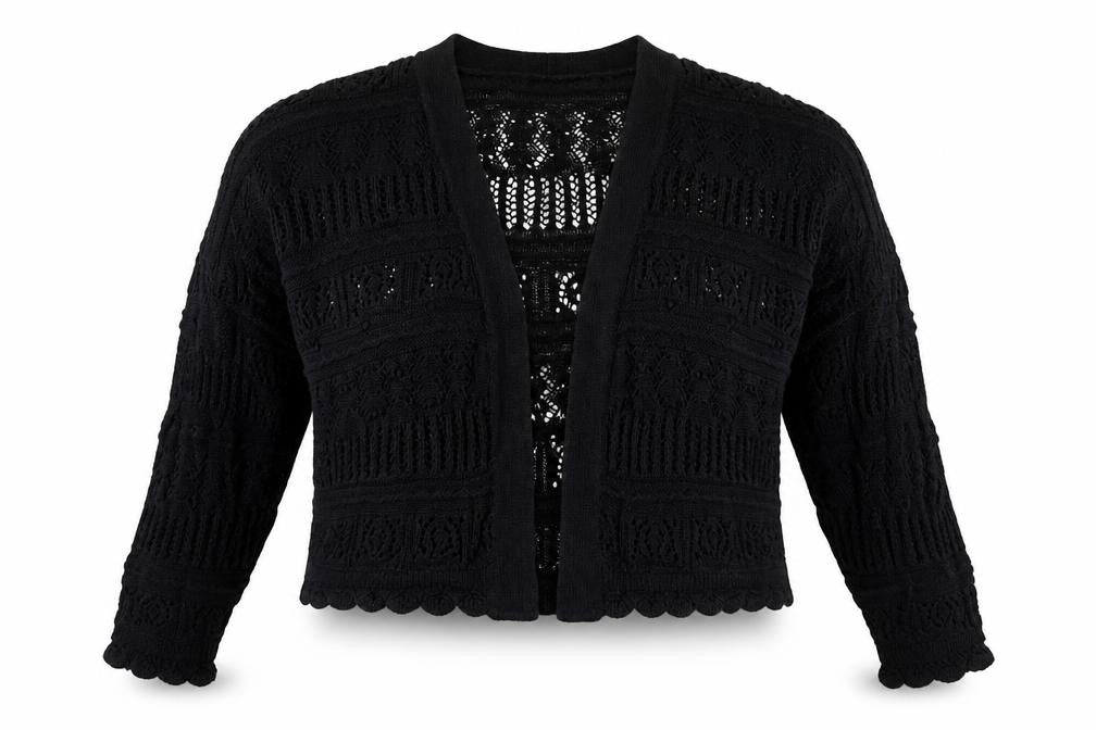 Yours Women Black Plus Size 22 Open Knit V-Neck Cardigan