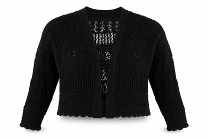 Yours Women Black Plus Size 22 Open Knit V-Neck Cardigan