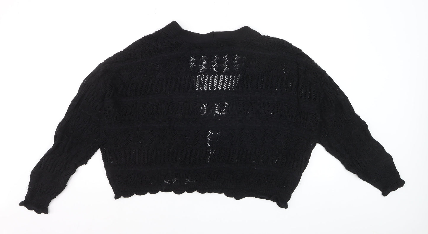 Yours Women Black Plus Size 22 Open Knit V-Neck Cardigan