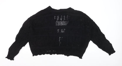 Yours Women Black Plus Size 22 Open Knit V-Neck Cardigan