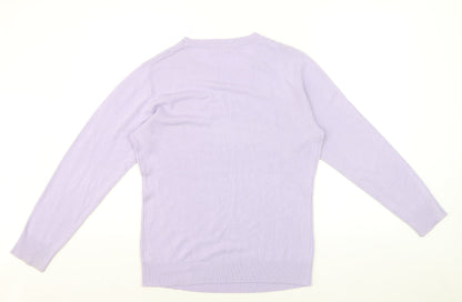 Bonmarché Women Lilac Acrylic Crew Neck Long Sleeve Jumper Size 12
