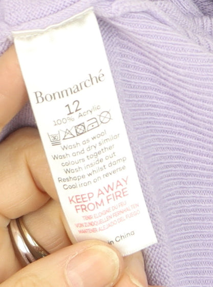 Bonmarché Women Lilac Acrylic Crew Neck Long Sleeve Jumper Size 12