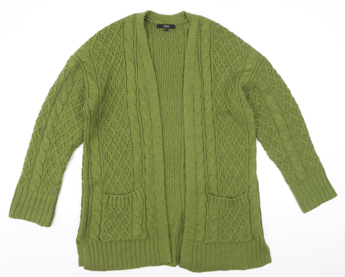 Next Women Green Cable-Knit Open Cardigan S Wool Blend