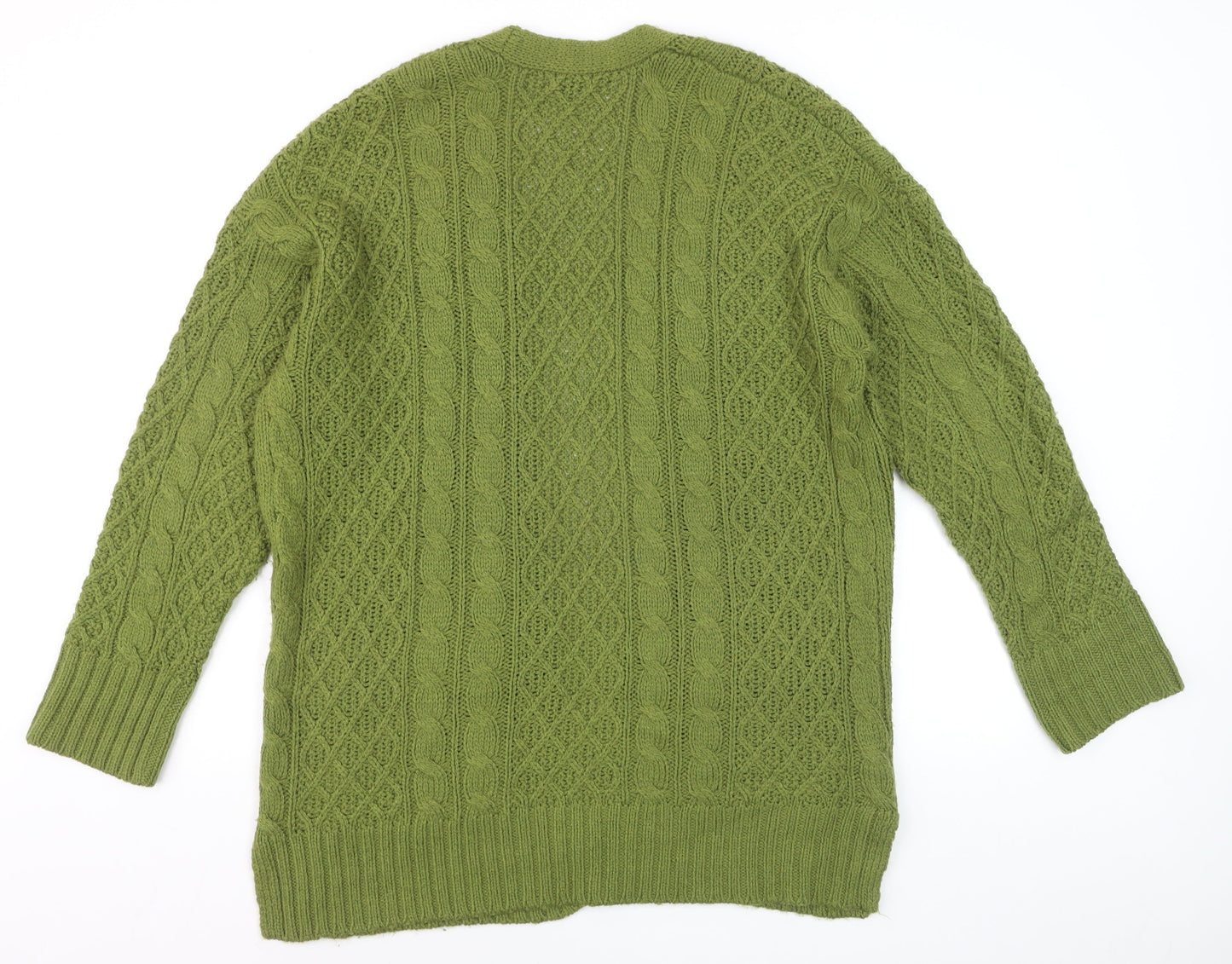 Next Women Green Cable-Knit Open Cardigan S Wool Blend