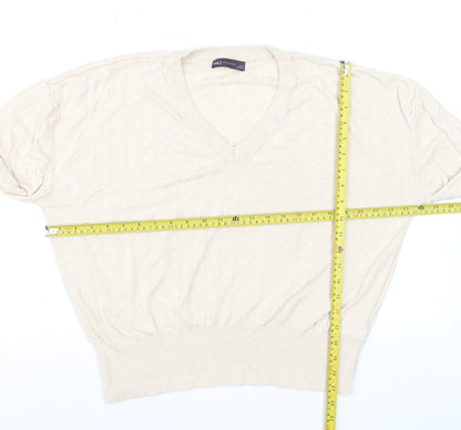 Marks and Spencer Women Beige V-Neck Long Sleeve Jumper L Linen Blend