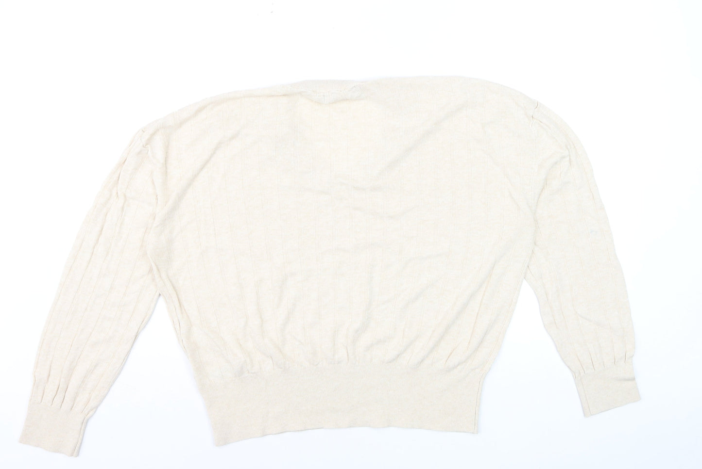 Marks and Spencer Women Beige V-Neck Long Sleeve Jumper L Linen Blend