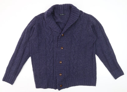 James Pringle Women's Purple Cable Knit Cardigan XL Wool Blend