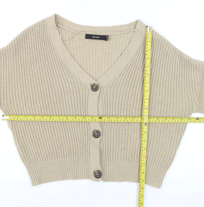 Vero Moda Women Beige Chunky Knit Button Cardigan Size S