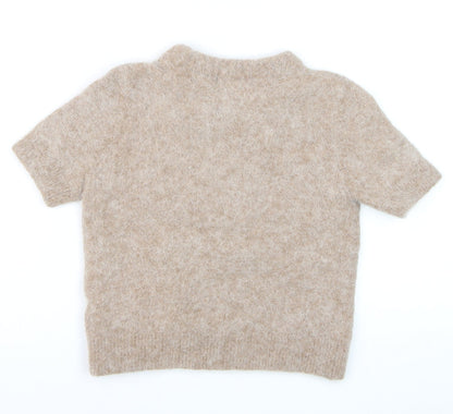 Marks and Spencer Women Beige Short Sleeve Wool Blend Pullover Jumper S