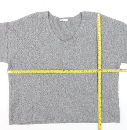 Tu Women Grey Cable-Knit V-Neck Long Sleeve Jumper Size 16