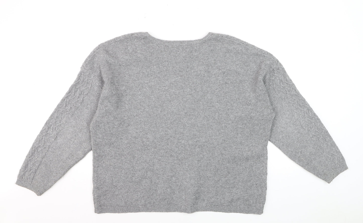 Tu Women Grey Cable-Knit V-Neck Long Sleeve Jumper Size 16