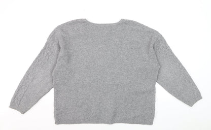 Tu Women Grey Cable-Knit V-Neck Long Sleeve Jumper Size 16