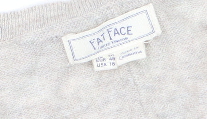 Fat Face Women Beige Cardigan Long Sleeve V-Neck Size 20 Jumper