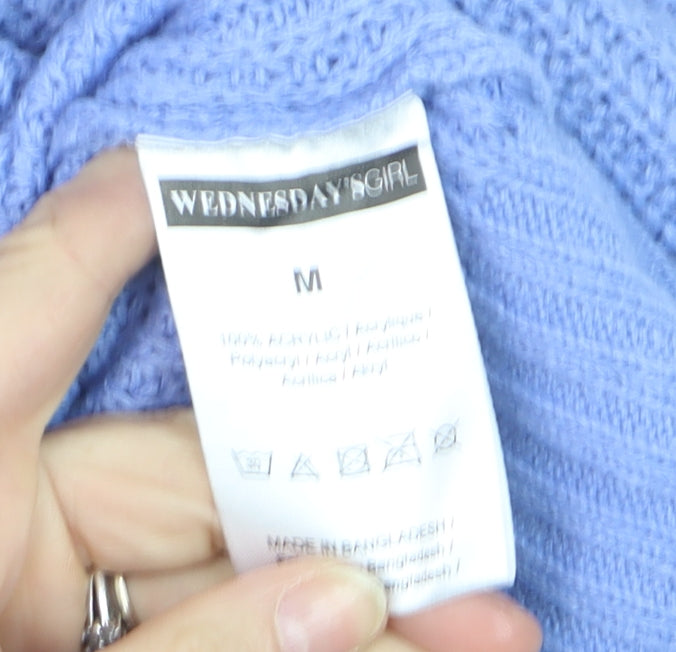 Wednesday's Girl Women's Blue High Neck Fringe Knit Jumper Size M
