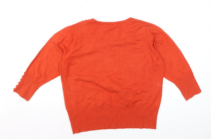 Roman Women Orange 3/4 Sleeve Square Neck Button Jumper Size 16