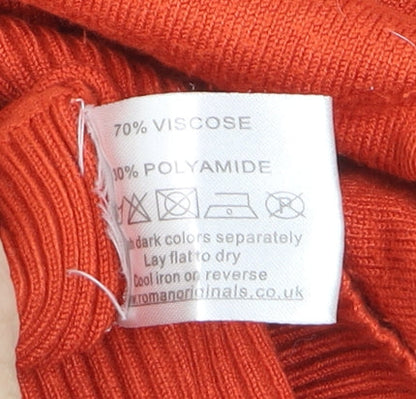 Roman Women Orange 3/4 Sleeve Square Neck Button Jumper Size 16
