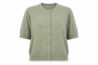 Marks and Spencer Women Faded Green L Cardigan Wool Blend Crew Neck