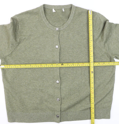 Marks and Spencer Women Faded Green L Cardigan Wool Blend Crew Neck