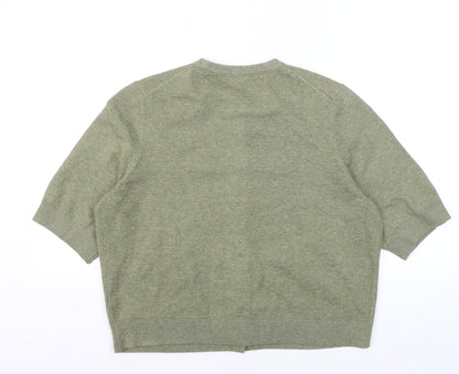 Marks and Spencer Women Faded Green L Cardigan Wool Blend Crew Neck