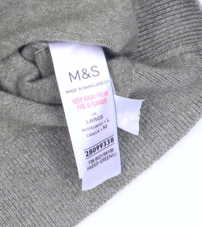 Marks and Spencer Women Faded Green L Cardigan Wool Blend Crew Neck