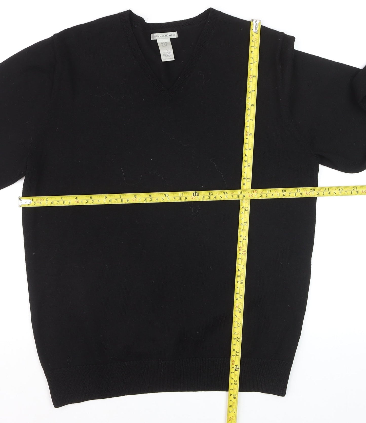 GAP Men’s Black Merino Wool V-Neck Pullover Jumper Size L