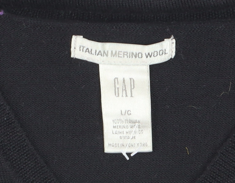 GAP Men’s Black Merino Wool V-Neck Pullover Jumper Size L