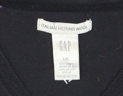 GAP Men’s Black Merino Wool V-Neck Pullover Jumper Size L