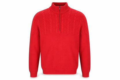 IZOD Men's Red Cable-Knit Half Zip Cotton Jumper Size L