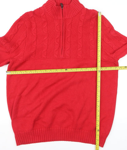 IZOD Men's Red Cable-Knit Half Zip Cotton Jumper Size L
