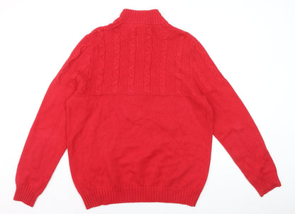 IZOD Men's Red Cable-Knit Half Zip Cotton Jumper Size L
